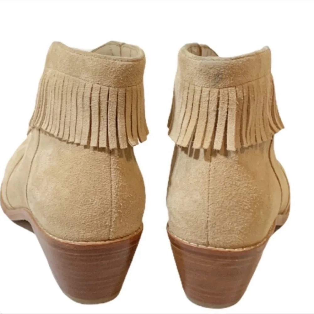 Joie Makena Suede Western Ankle Boots Tan Beige Fringe Size 36.5